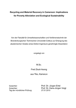 Recycling and Material Recovery in Cameroon: Implications for Poverty Alleviation and Ecological Sustainability