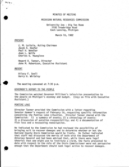 MINUTES of MEETING MICHIGAN NATURAL RESOURCES COMMISSION Law Building Auditorium - Lansing March 11-12, 1982