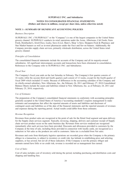 SUPERVALU INC. and Subsidiaries NOTES to CONSOLIDATED FINANCIAL STATEMENTS (Dollars and Shares in Millions, Except Per Share Data, Unless Otherwise Noted)