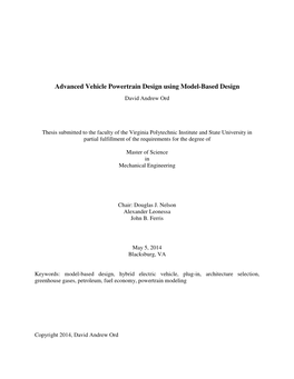 Advanced Vehicle Powertrain Design Using Model-Based Design David Andrew Ord