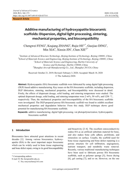 Additive Manufacturing of Hydroxyapatite Bioceramic Scaffolds: Dispersion, Digital Light Processing, Sintering, Mechanical Properties, and Biocompatibility