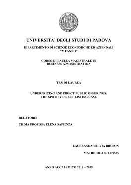 Universita' Degli Studi Di Padova