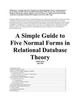 Simple Guide to Five Normal Forms in Relational Database Theory", Communications of the ACM 26(2), Feb