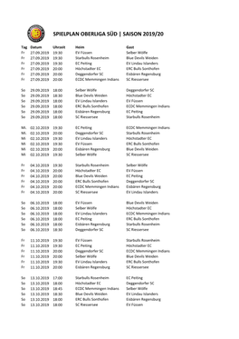 Spielplan Oberliga Süd | Saison 2019/20