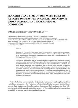 Planarity and Size of Orb-Webs Built by Araneus Diadematus (Araneae: Araneidae) Under Natural and Experimental Conditions