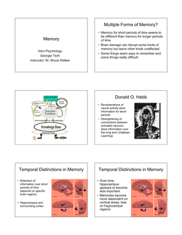 Memory Multiple Forms of Memory? Diagram Donald O. Hebb Temporal