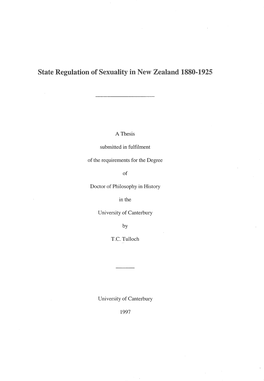 State Regulation of Sexuality in New Zealand 1880-1925