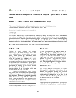 Ground Beetles (Coleoptera: Carabidae) of Melghat Tiger Reserve, Central India