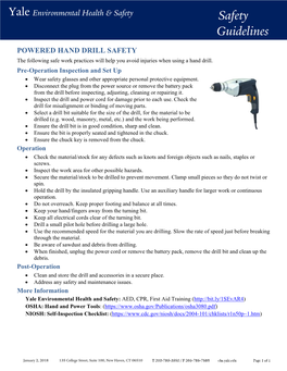 POWERED HAND DRILL SAFETY the Following Safe Work Practices Will Help You Avoid Injuries When Using a Hand Drill