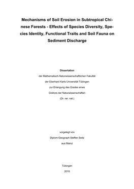 Mechanisms of Soil Erosion in Subtropical Chi-Nese Forests