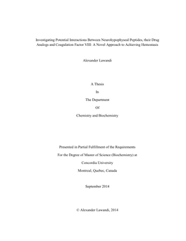 Investigating Potential Interactions Between Neurohypophyseal Peptides, Their Drug Analogs and Coagulation Factor VIII: a Novel Approach to Achieving Hemostasis