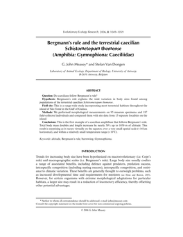 Bergmann's Rule and the Terrestrial Caecilian Schistometopum