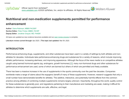 Nutritional and Non-Medication Supplements Permitted for Performance Enhancement - Uptodate