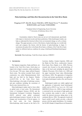 Paleo-Hydrology and Paleo-Flow Reconstruction in the Yodo River Basin Pingping LUO*, Bin HE, Kaoru TAKARA, APIP, Daniel Nover *