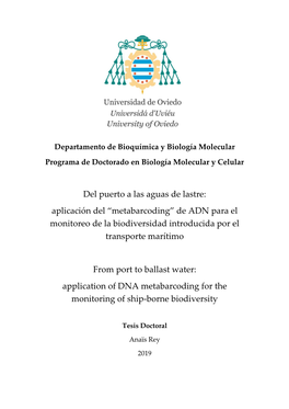 Del Puerto a Las Aguas De Lastre: Aplicación Del “Metabarcoding” De ADN Para El Monitoreo De La Biodiversidad Introducida Por El Transporte Marítimo