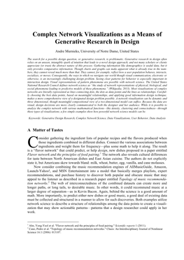 Complex Network Visualizations As a Means of Generative Research in Design