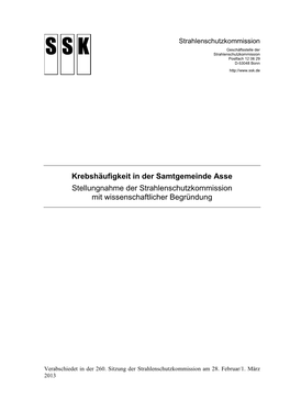 Krebshäufigkeit in Der Samtgemeinde Asse Stellungnahme Der Strahlenschutzkommission Mit Wissenschaftlicher Begründung