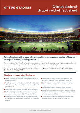 Cricket Design & Drop-In Wicket Fact Sheet