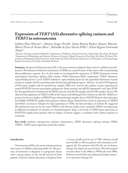 (AS) Alternative Splicing Variants and TERF2 in Osteosarcoma