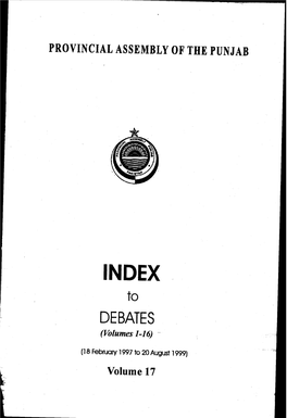 Index to Debates of Provincial Assembly of the Punjab