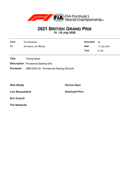 2021 BRITISH GRAND PRIX 15 - 18 July 2020