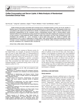 Coffee Consumption and Serum Lipids: a Meta-Analysis of Randomized Controlled Clinical Trials