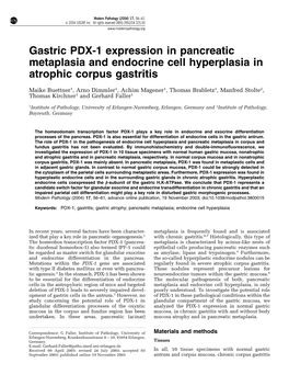 Gastric PDX-1 Expression in Pancreatic Metaplasia and Endocrine Cell Hyperplasia in Atrophic Corpus Gastritis