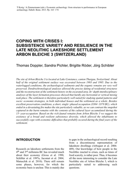 Subsistence Variety and Resilience in the Late Neolithic Lakeshore Settlement Arbon Bleiche 3 (Switzerland)