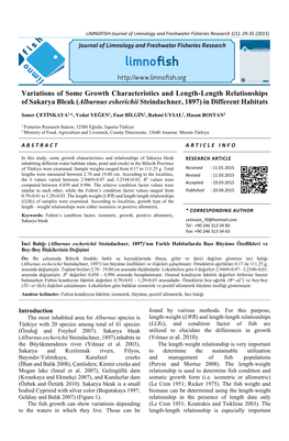 Variations of Some Growth Characteristics and Length-Length Relationships of Sakarya Bleak (Alburnus Esherichii Steindachner, 1897) in Different Habitats