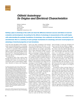 Oilfield Anisotropy: Its Origins and Electrical Characteristics