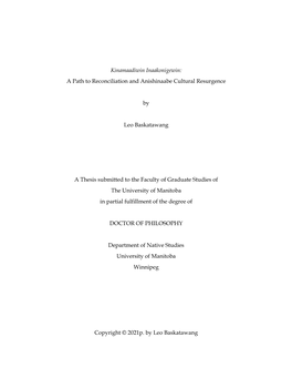 Kinamaadiwin Inaakonigewin: a Path to Reconciliation and Anishinaabe Cultural Resurgence