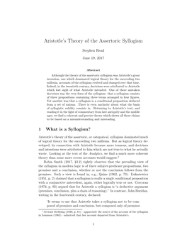 Aristotle's Theory of the Assertoric Syllogism
