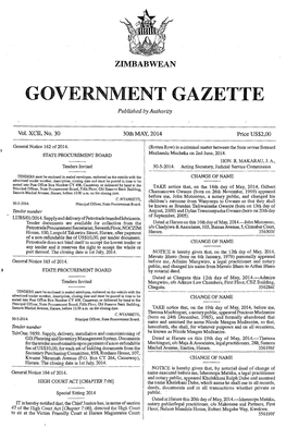 ZIMBABWEAN GOVERNMENT GAZETTE Published by Authority