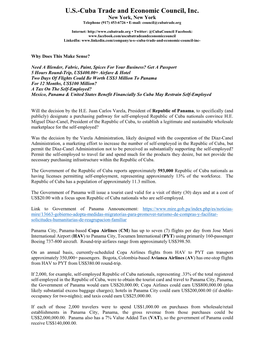 U.S.-Cuba Trade and Economic Council, Inc. New York, New York Telephone (917) 453-6726 • E-Mail: Council@Cubatrade.Org