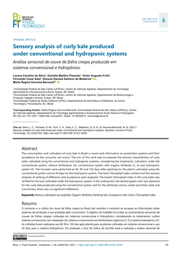 Sensory Analysis of Curly Kale Produced Under Conventional And