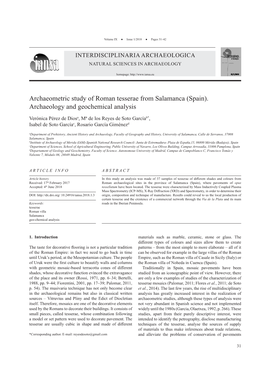 Archaeometric Study of Roman Tesserae from Salamanca (Spain). Archaeology and Geochemical Analysis