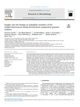 Insights Into the Biology of Acidophilic Members of the Acidiferrobacteraceae Family Derived from Comparative Genomic Analyses