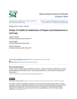 Design of A-Walls for Stabilization of Slopes and Embankments in Soft Soils