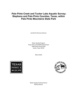 Palo Pinto Creek and Tucker Lake Aquatic Survey; Stephens and Palo Pinto Counties, Texas, Within Palo Pinto Mountains State Park