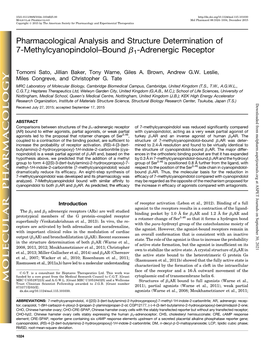 Pharmacological Analysis and Structure Determination of 7-Methylcyanopindolol–Bound B1-Adrenergic Receptor