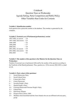 Kodebog, Spørgsmål Til Ministeren