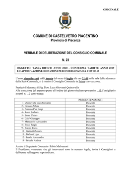 COMUNE DI CASTELVETRO PIACENTINO Provincia Di Piacenza