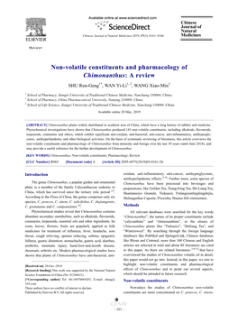 Non-Volatile Constituents and Pharmacology of Chimonanthus: a Review SHU Ren-Geng1*, WAN Yi-Li1, 2, WANG Xiao-Min3