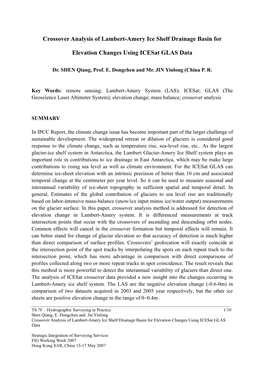 Crossover Analysis of Lambert-Amery Ice Shelf Drainage Basin for Elevation Changes Using Icesat GLAS Data