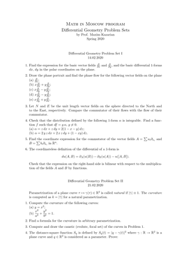 Math in Moscow Program Differential Geometry Problem Sets