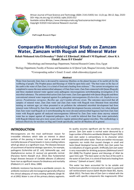 Comparative Microbiological Study on Zamzam Water, Zamzam With