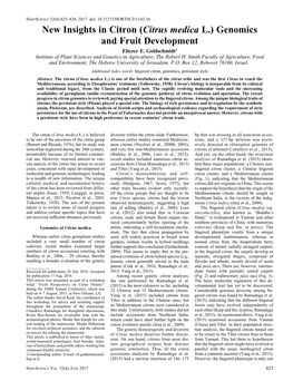 New Insights in Citron (Citrus Medica L.) Genomics and Fruit Development Eliezer E