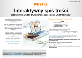 Interaktywny Spis Treści Archiwalnych Wydań Drukowanego Czasopisma „Mistrz Branży”