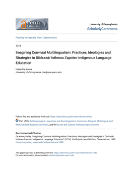 Practices, Ideologies and Strategies in Diidxazá/ Isthmus Zapotec Indigenous Language Education