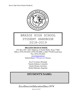Brazos High School Student Handbook 2018-2019